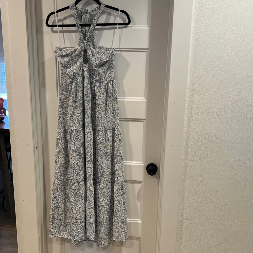 Lush Blue and White Floral Maxi Dress